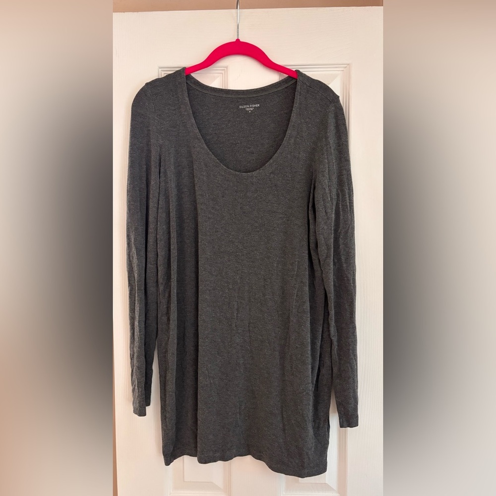 Eileen Fisher Cabincore Gray Long Sleeve Women's Tunic Top